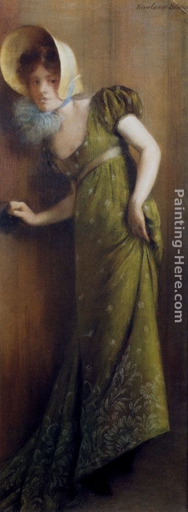 Pierre Carrier-Belleuse Elegant Woman In A Green Dress